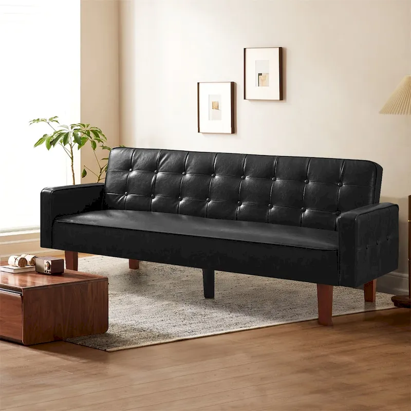 Sofa Bed Couch Faux Leather Loveseat Sofa Convertible Modern Futon Couch Small Sleeper Futons Bed