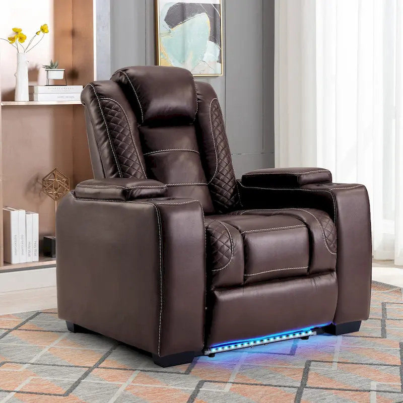 Electric Recliner Adjustable Headrest with USB Ports and Cup Holders Home Theater Seating Reclining Chair Hidden Arm Storage