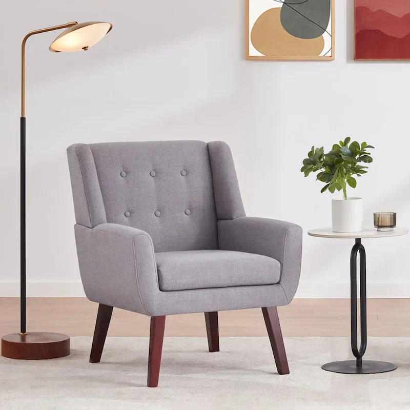 Linen Accent Chair with Tufted Back