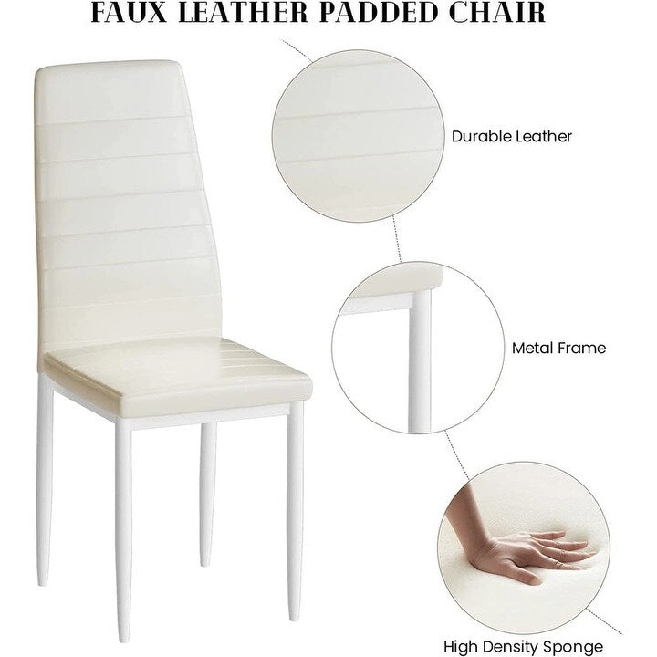 Modern 5-Piece Kitchen Dining Set, Counter Height Dinette Set with Marble Look Top and 4 Upholstered PU Leather Chairs