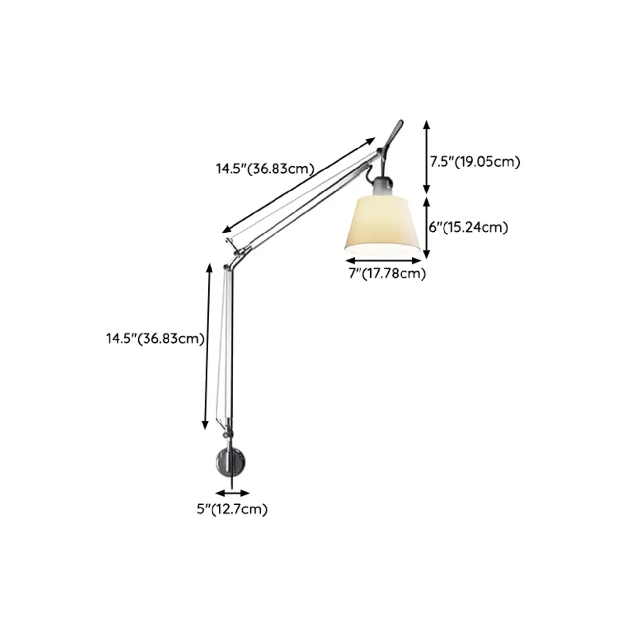 Modern Silver Swing Arm Wall Light with White Fabric Shade