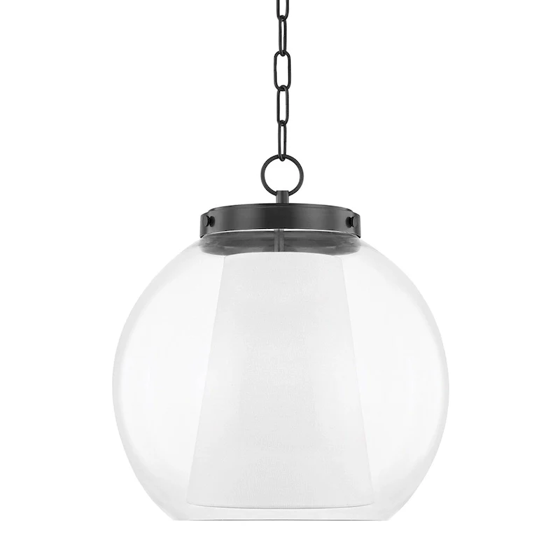Mitzi by Hudson Valley Sasha 15-inch LED Pendant with Clear Glass Outer, White Belgian Linen Inner