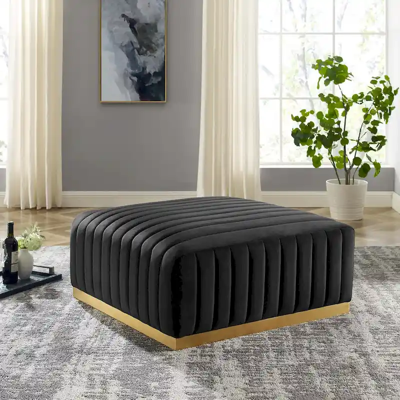 Tufted Performance Velvet Ottoman