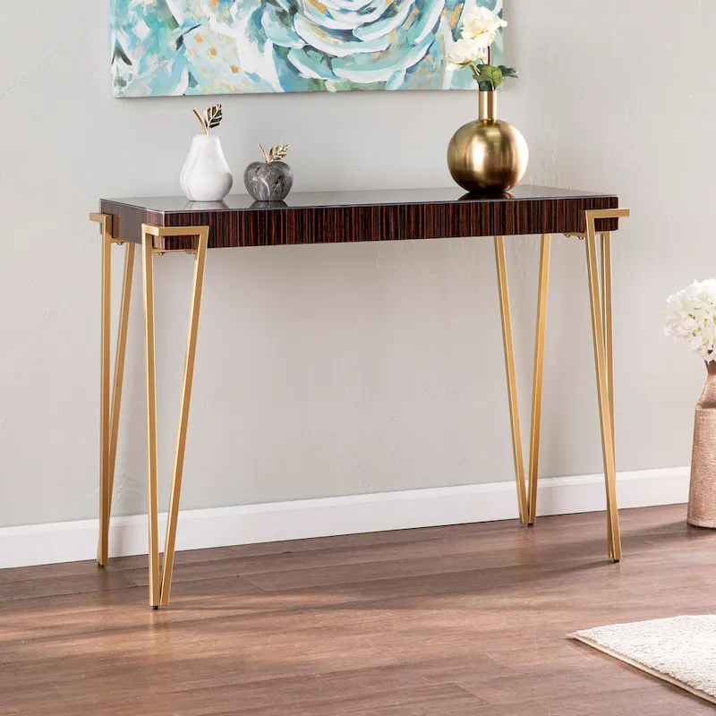 Brown/Gold Glass-Top Console Table, Contemporary Style, 1-Person