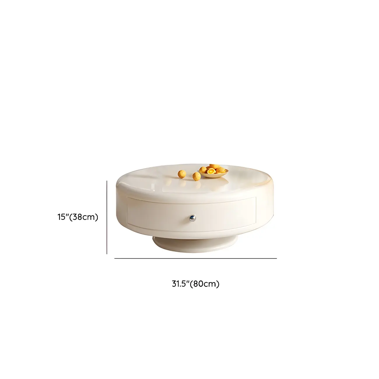 Modern White Round Wood Coffee Table with Drawer