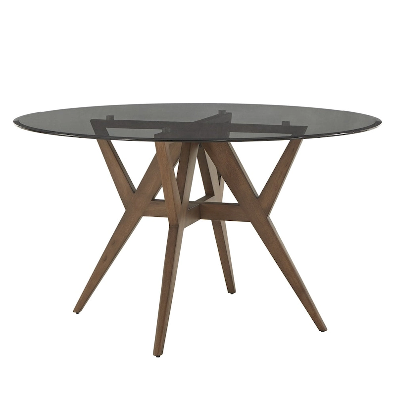 Sheeba Round Mid-Century Modern Walnut Base Dining Table by iNSPIRE Q Modern