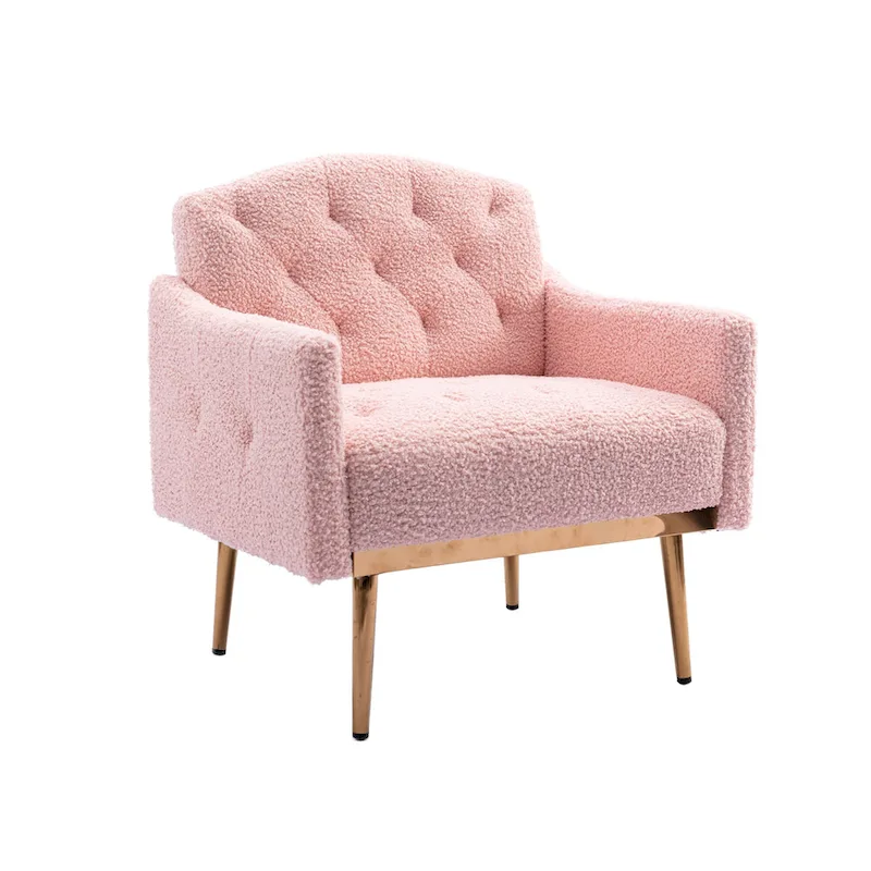 Teddy Fabric Upholstered Tufted Accent Chair With Rose Golden feet