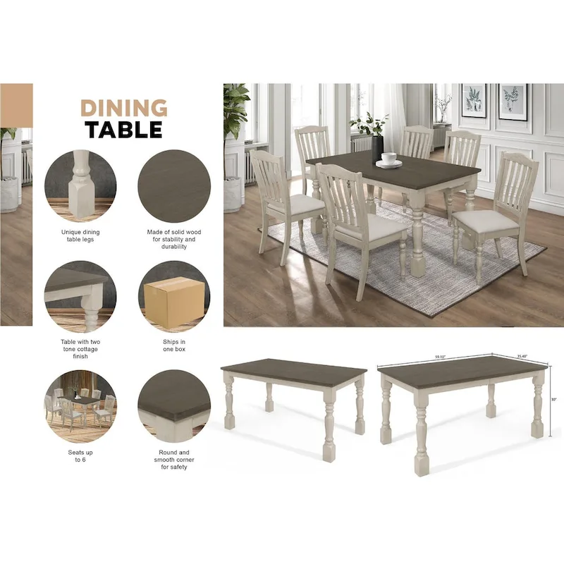 Mid-century Elegant Two-tone 7-piece Dining Set