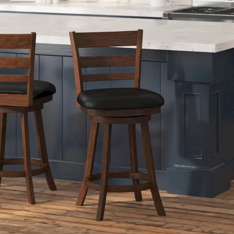 Ladderback Wooden Counter Height Stool with Upholstered Seat