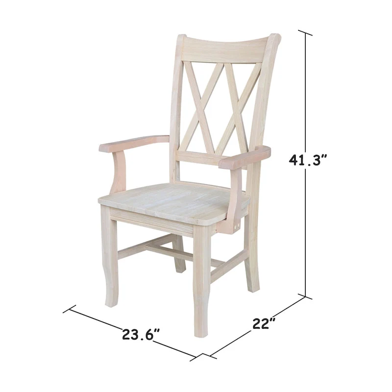 Solid Wood Double X-Back Dining Chair with Arms