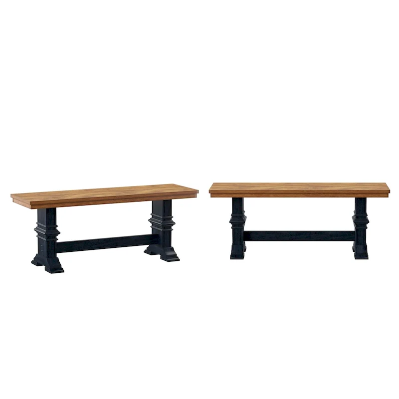 Two-Tone Trestle Leg Wood Dining Bench