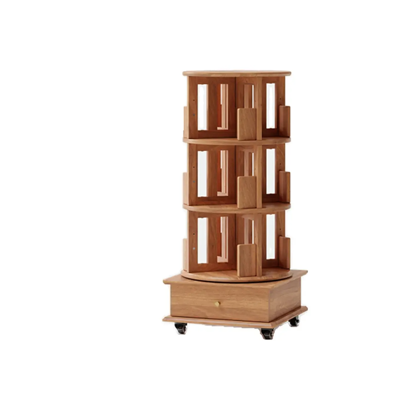 Swivel Rubberwood Vertical Open Back Bookcase with Drawer