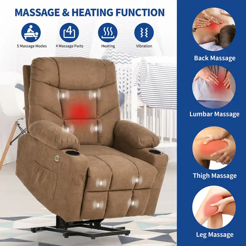 Moasis Flannel Massage and Heating Recliner Sofa Chair
