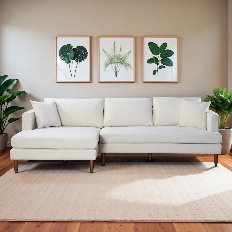 Diana Mid-Century Modern L-Shaped Pillow Back Velvet Sectional Sofa