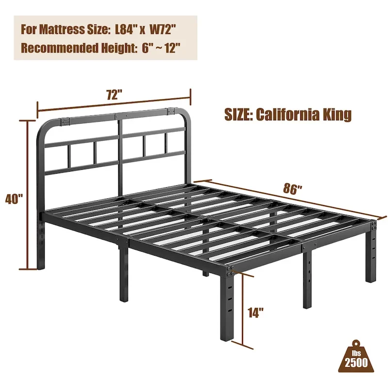 Black Metal Bed Frame with Headboard, 14