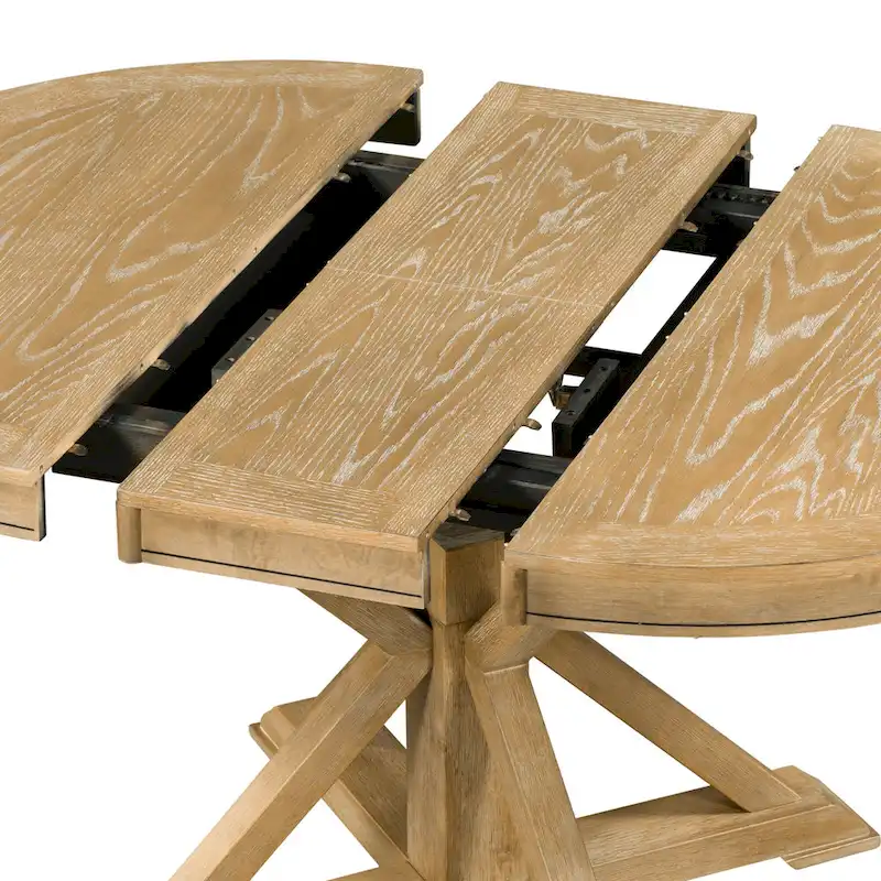 5 Pcs Wooden Round Dining Table Set, Kitchen Dining Table Chair Set with Extendable Table and 4 Upholstered Chairs