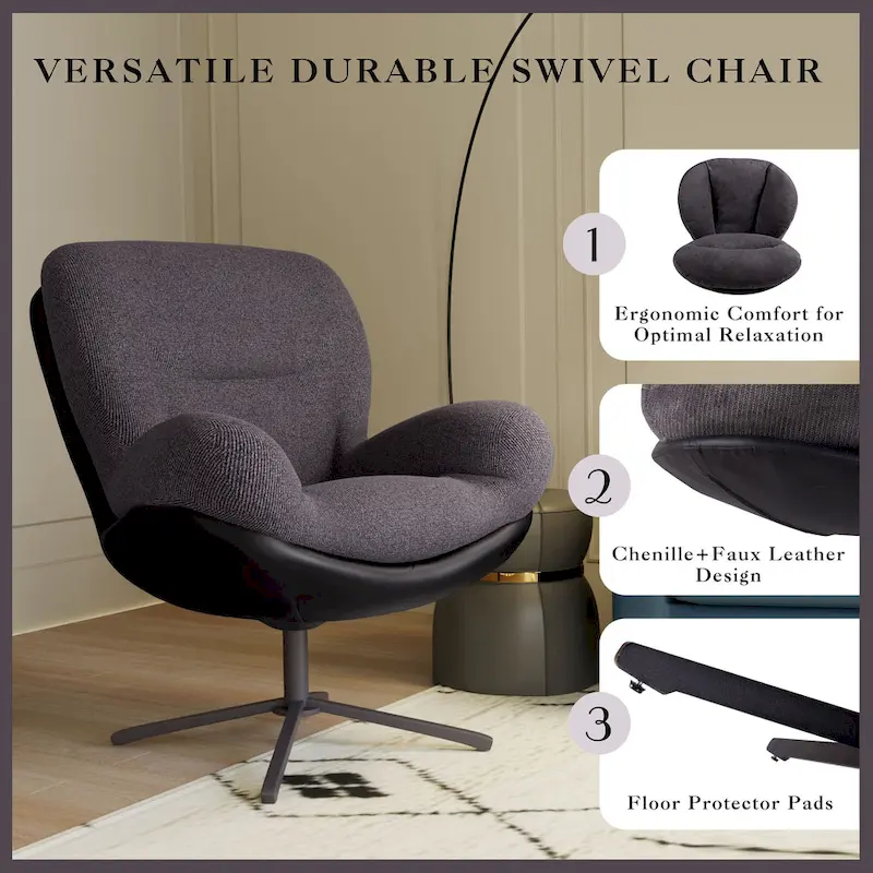Modern Chenille 360 Swivel Office Chair with Metal Base Frame