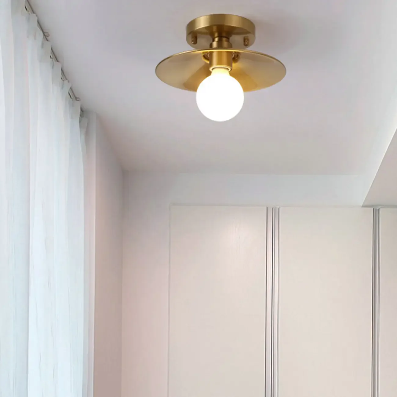 Minimalist Golden Cone Copper Semi Flush Ceiling Light