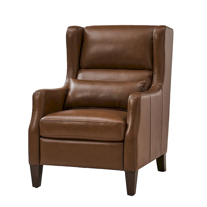 Genuine Leather Wingback Armchair with Lumbar Pillow