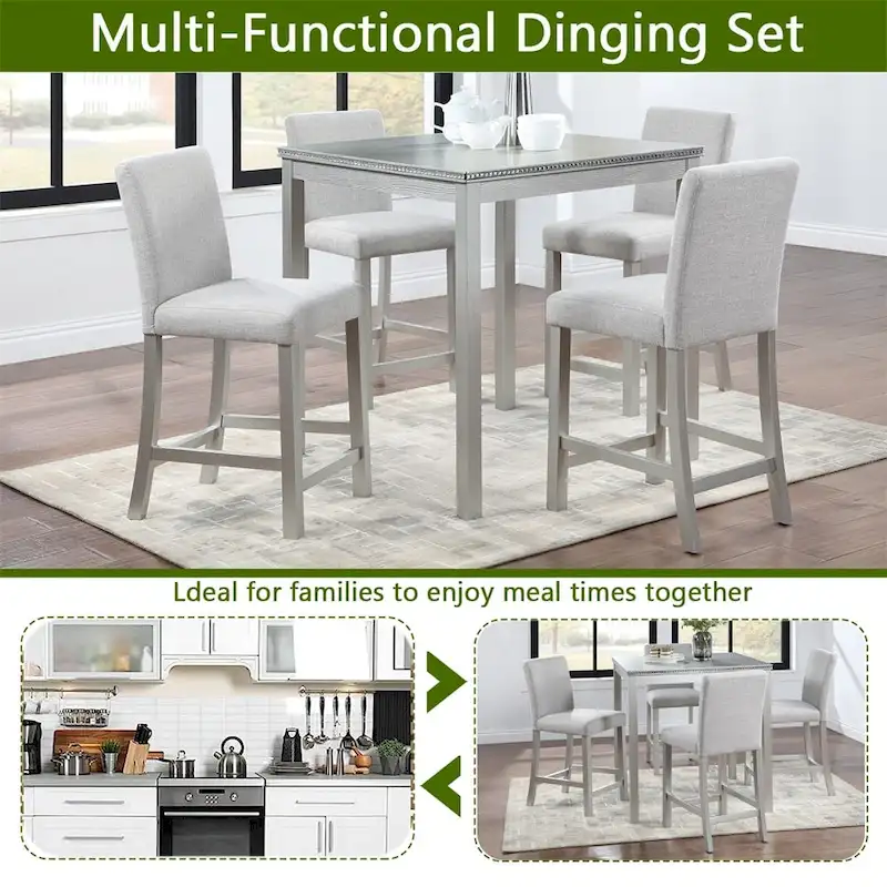 5-piece Wood Dining Counter Height Table and Chair Set