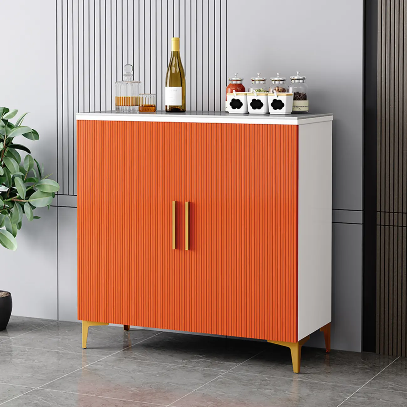 Glam Grey Wooden Sideboard with Cabinets