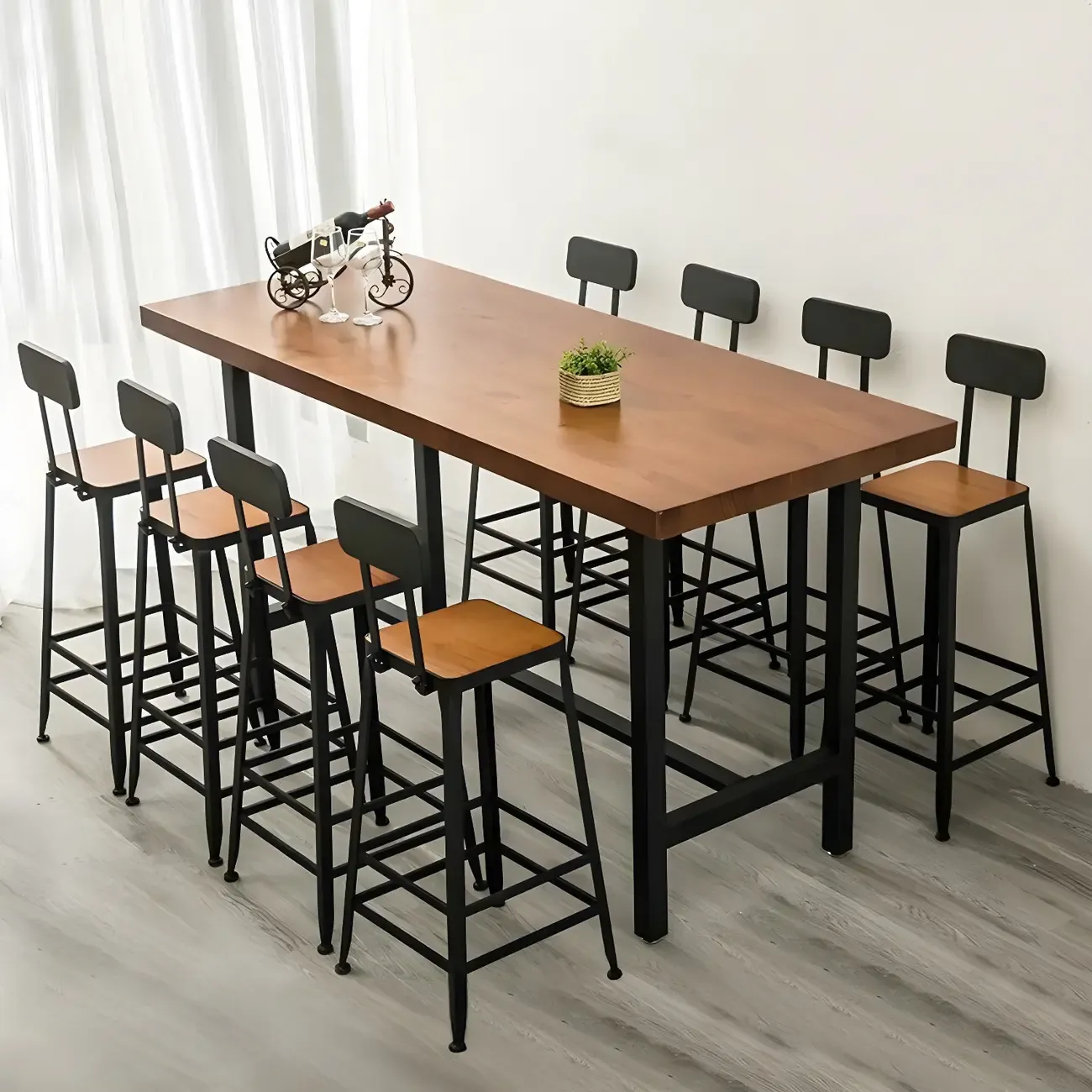 Pine Wood Industrial Trestle Base Bar Table