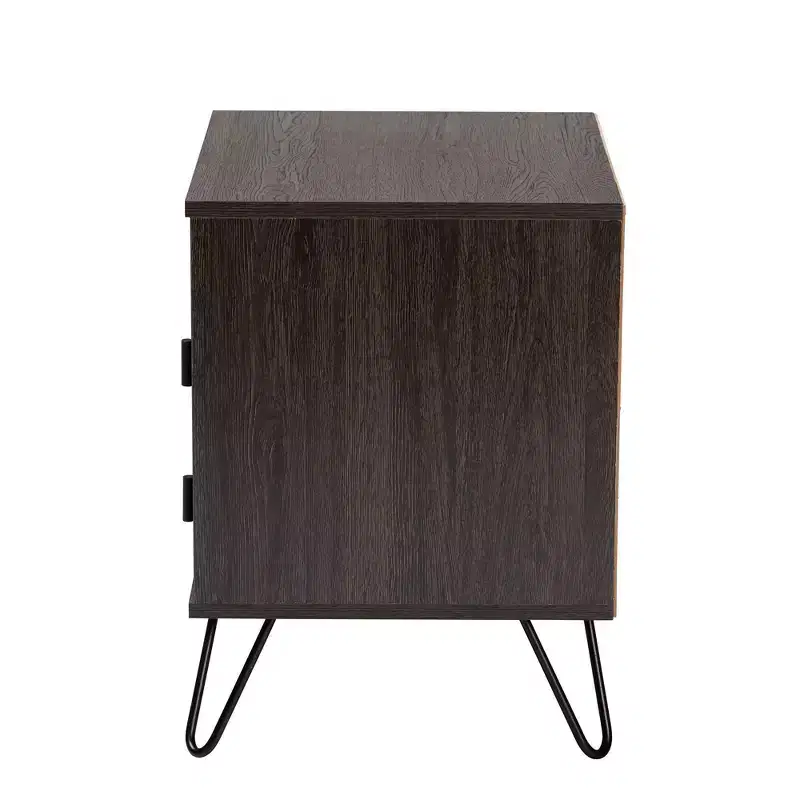 Glover Wood and Metal 2 Drawer Nightstand Brown/Black - Baxton Studio: Modern Bedside Furniture with Open Shelf