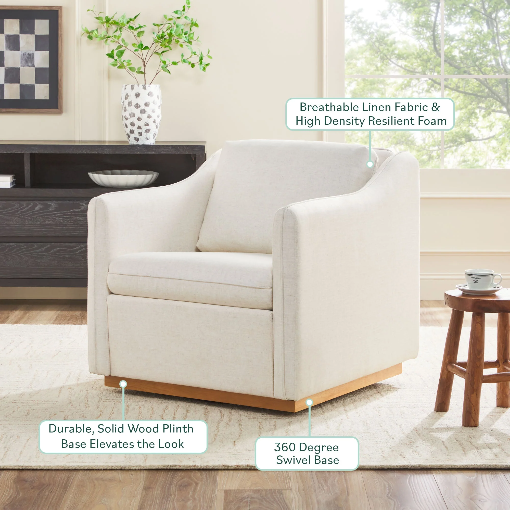 Nash Modern Farmhouse Easy Assembly Linen Swivel Accent Chair