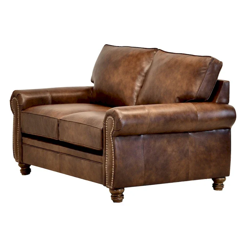 Made in USA Cabot Brown Top Grain Leather Sofa and Loveseat Set
