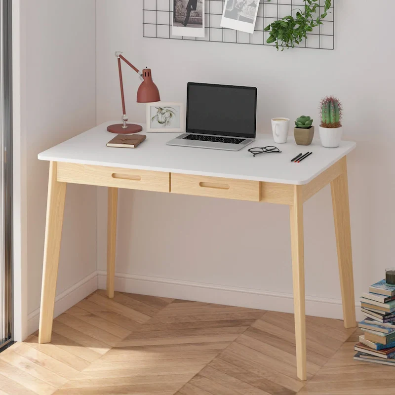 Home Office Desk - 39.4W, MDF & Solid Wood, 2 Drawers, 120 lbs Capacity, Classic Style
