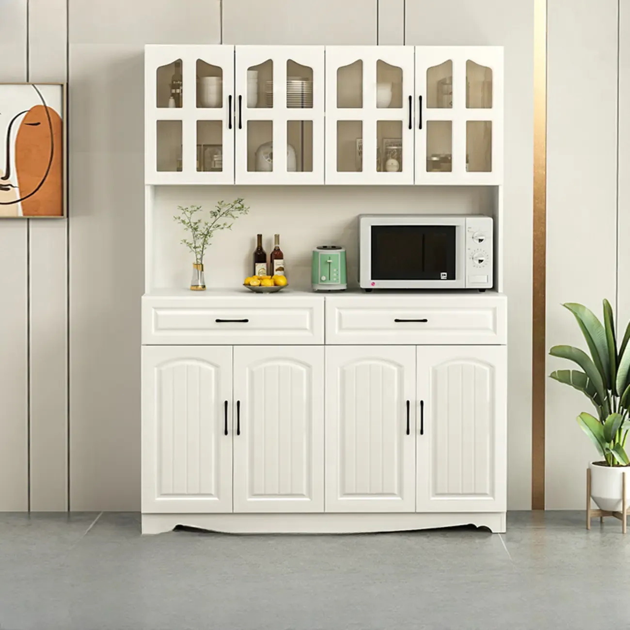 Kitchen Wooden Multi-Storage Sideboard with Microwave Stand