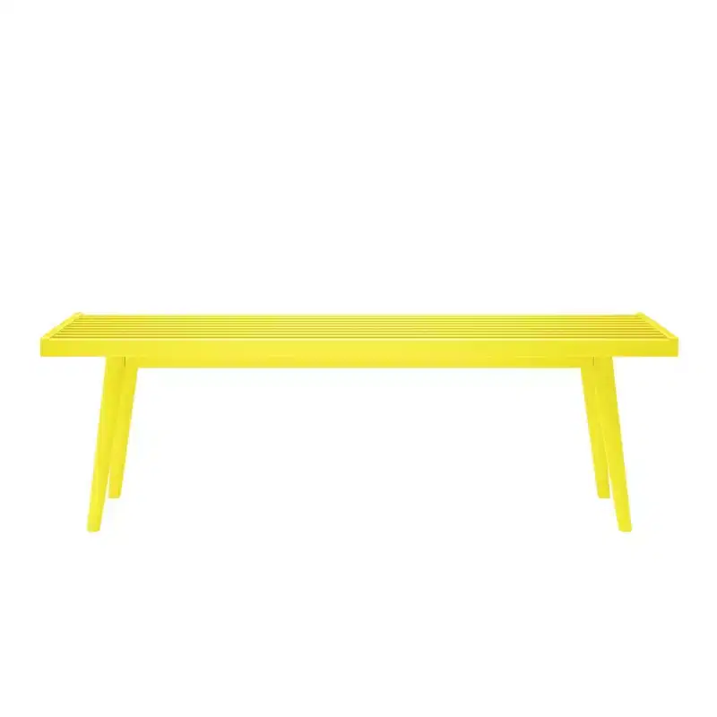 Mid-Century Solid Wood Bench – Black/Clay/Natural/Pecan/Teal/Walnut/White/Yellow – Seats 1