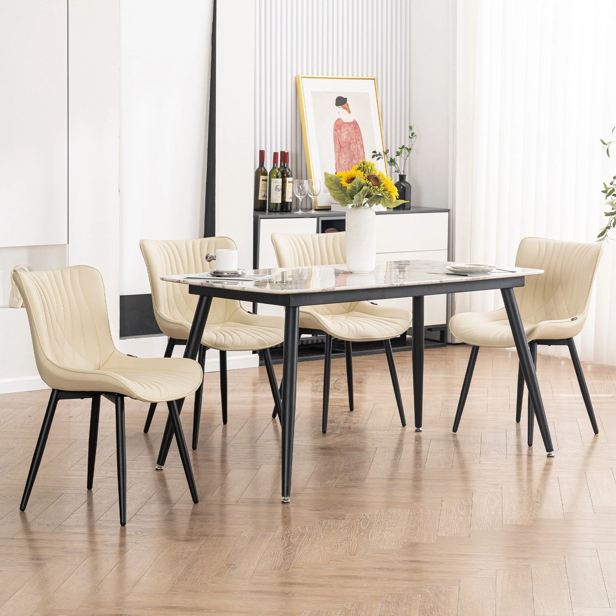 Modern Upholstered Leather Armless Dining Chairs Set of 2