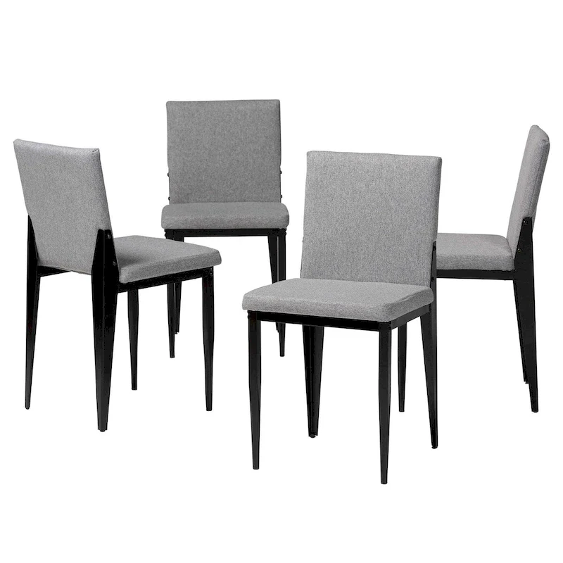 Industrial Dining Chairs Set of 4 - Metal Frame Fabric Upholstered - Beige/Grey Black - Modern Square Backrest Padded Seats