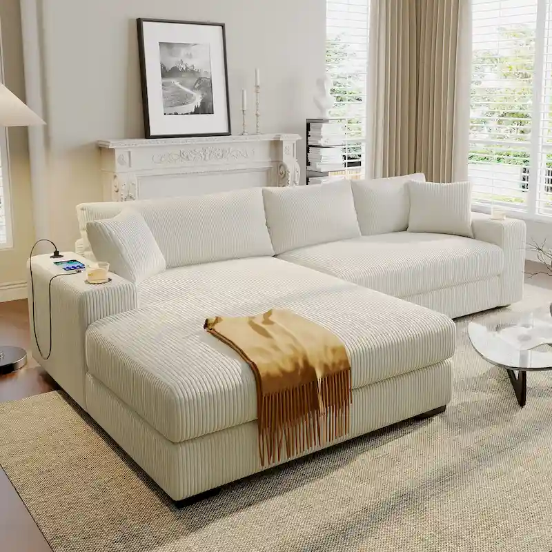 Mirod Large Sectional Sofa with Thick Cushions, and Built-in Cup Holders & Charging Ports