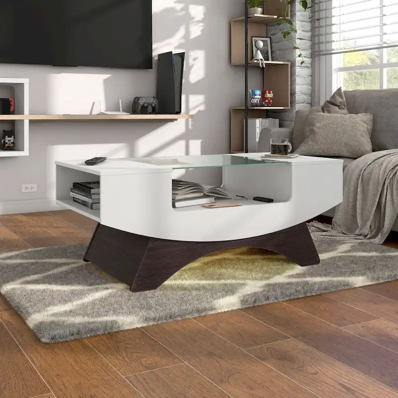 Furniture of America Angelic Contemporary Storage Coffee Table with Glass Insert