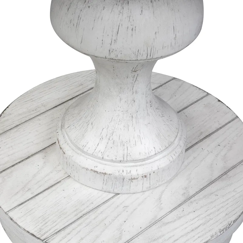 Round End Table – Distressed White, Wood Top, Single