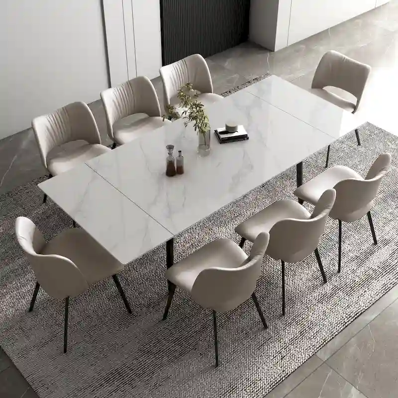 9 Piece 62.9 inch to 94.4 inch Extendable Dining Table Set with Sintered Stone Top 8 Chairs