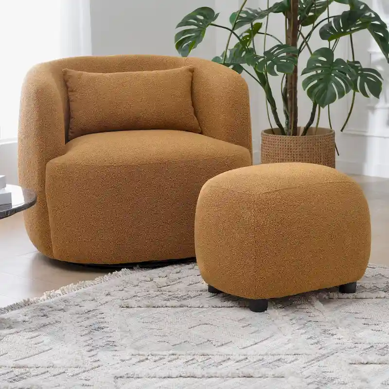 KINWELL 23 Wide Boucle Upholstered Footstool Ottoman Sofa Chair Footrest