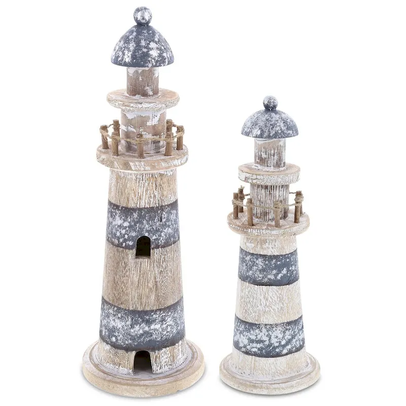 CoTa Global Silver Sea Lighthouse Collection, 2 Pcs Set - Handmade - 11.8Lx4Wx4H