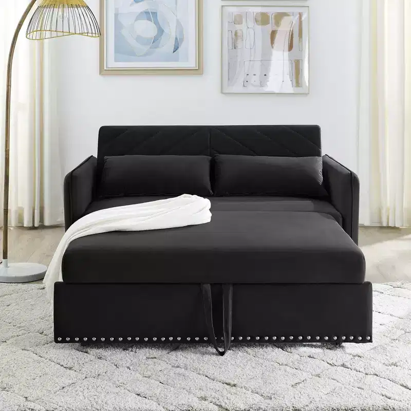 MAYEERTY Sleeper Sofa Bed with USB, 3-in-1 Adjustable Pull-Out Bed & Side Pocket (Velvet)