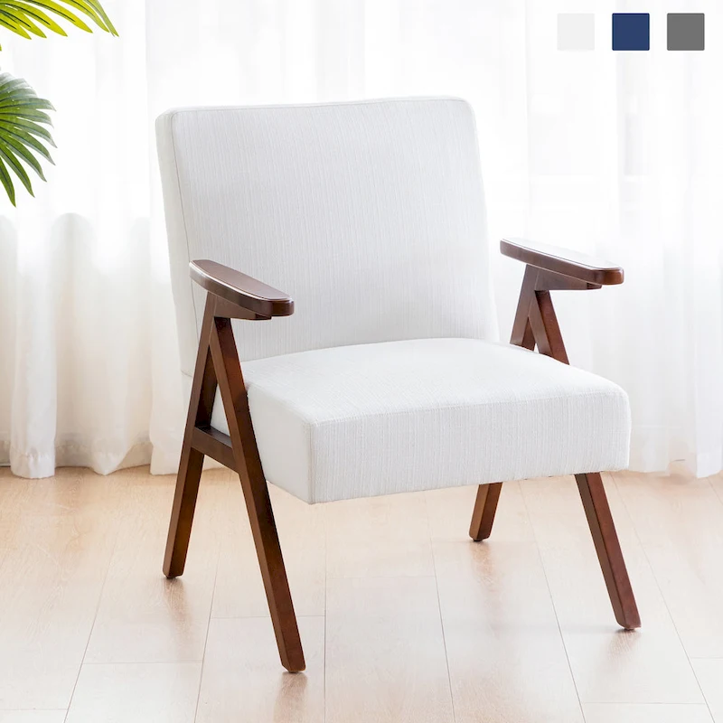 HUIMO Mid Century Modern Armchair Grey /Blue/ White Upholstered Accent Chair for Living Room, Bedroom