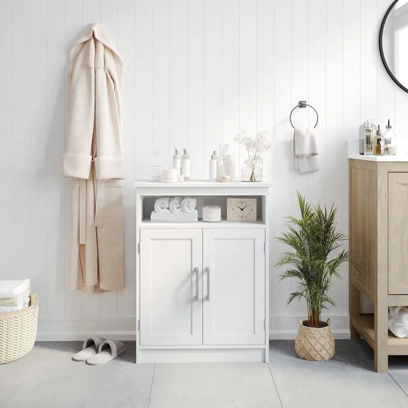 Modern Bathroom Storage Cabinet with Magnetic Close Doors and Shelves