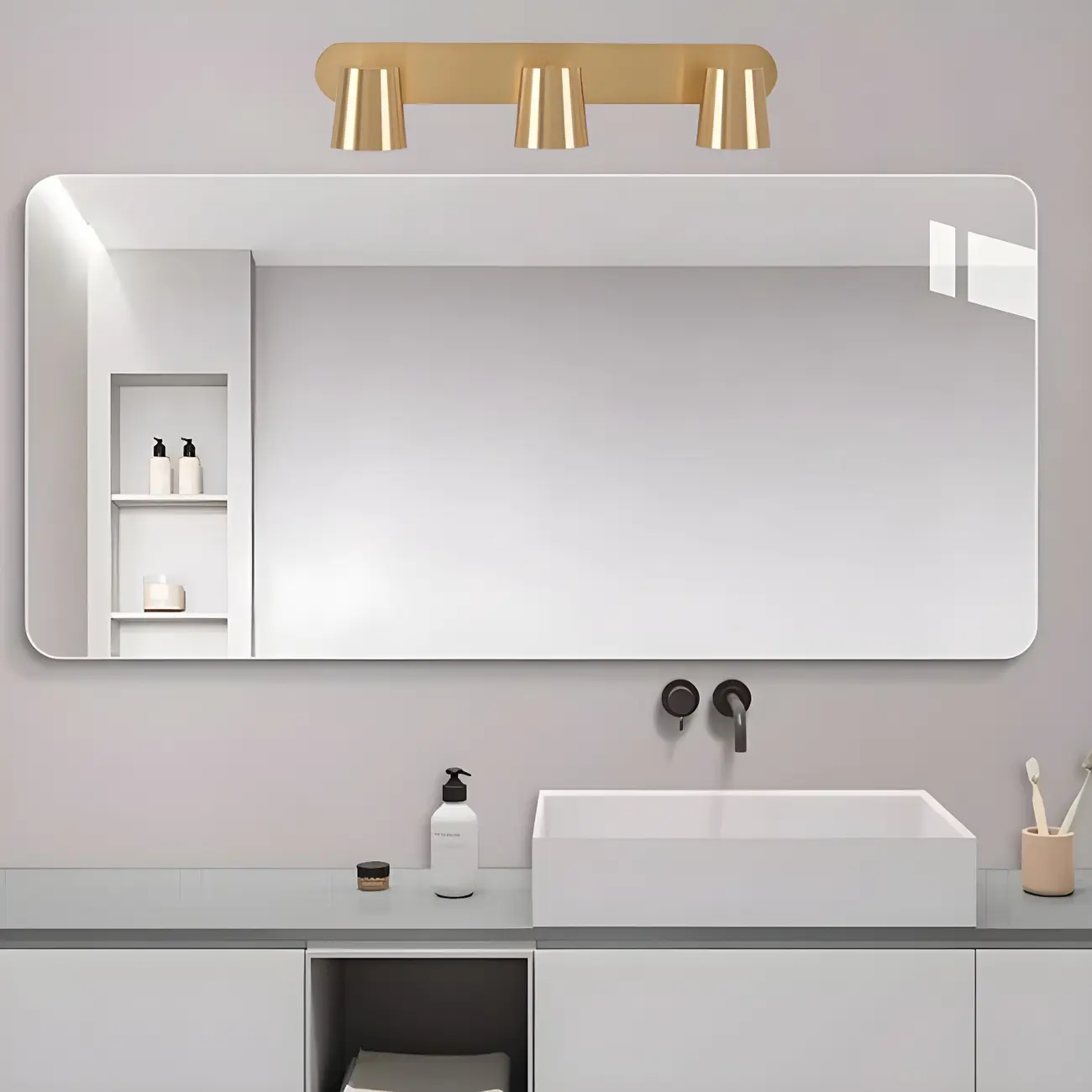 Geometric Dimmable Black Vanity Light  with 3-Light