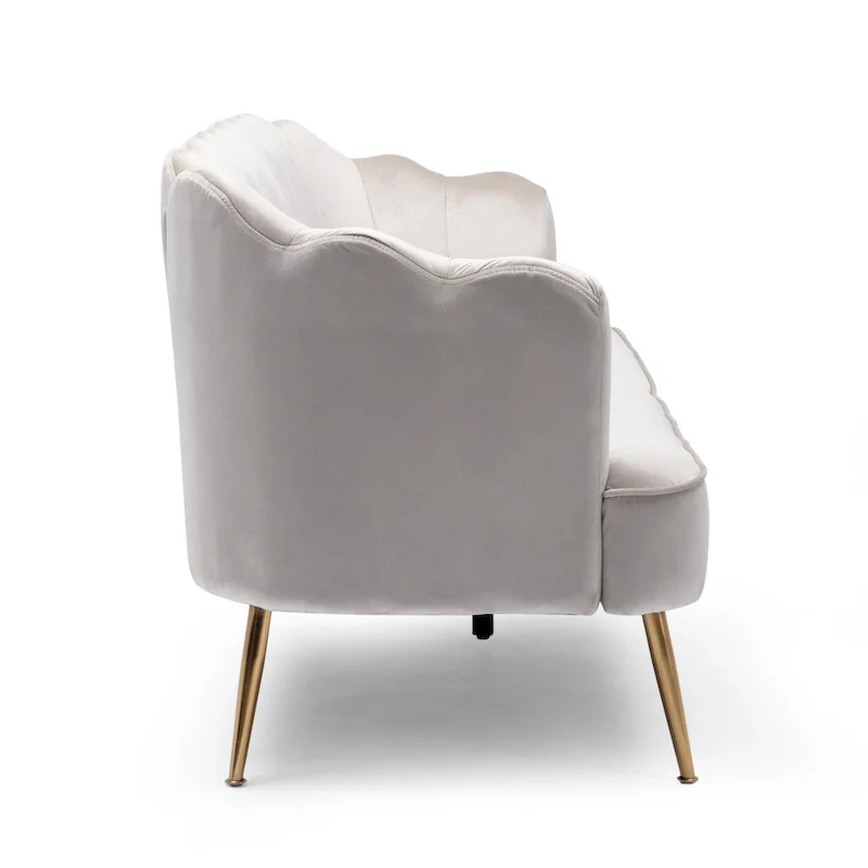 Velvet Channel Stitched 3-seater Sofa with Metal Legs