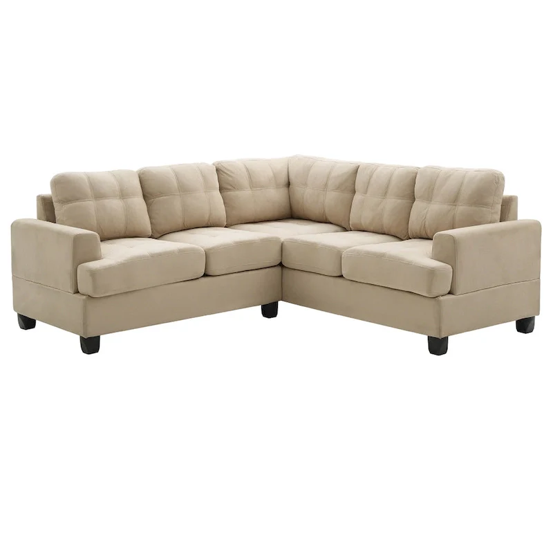 Tufted Microsuede L-Shape Sectional Sofa - 80 - Beige