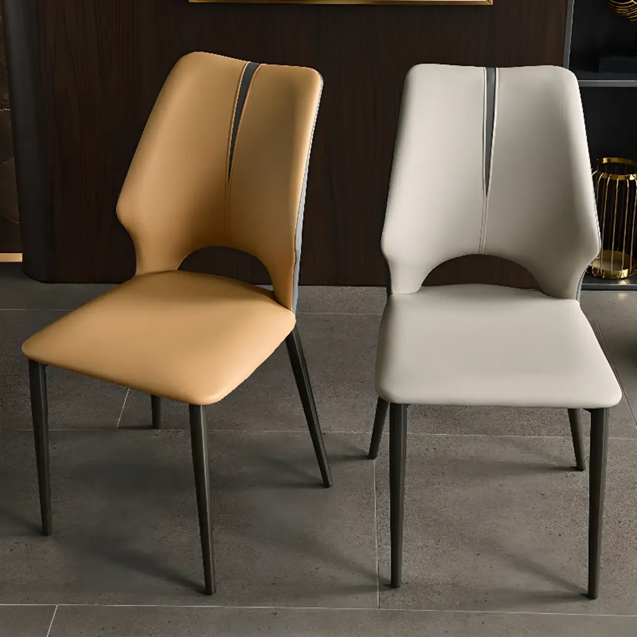 Modern Faux Leather Open Back Armless Dining Chair