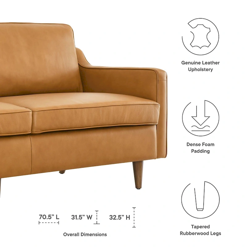 Impart Mid-century Modern Top-grain Leather Sofa
