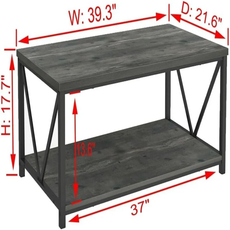 Coffee Table Rustic Wood - 21.6D x 39.3W x 17.7H