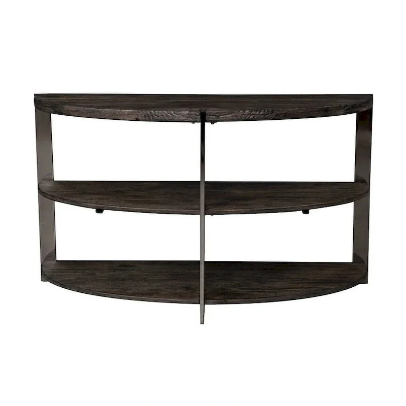 Roundhill Furniture Kalne Console Table Half Moon Shape with 2 Open Shelves, Charcoal Gray/Chrome Plated Metal